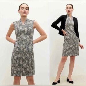 MM. Lafleur Aditi Sleeveless Crackle Sheath Dress 6 Black Ivory Career Workwear